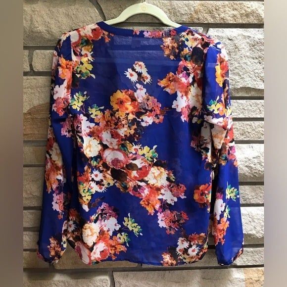 Anthropologie Floral Blouse by Meadow Rue Kennedia Henley Blue XS - Picture 4 of 10